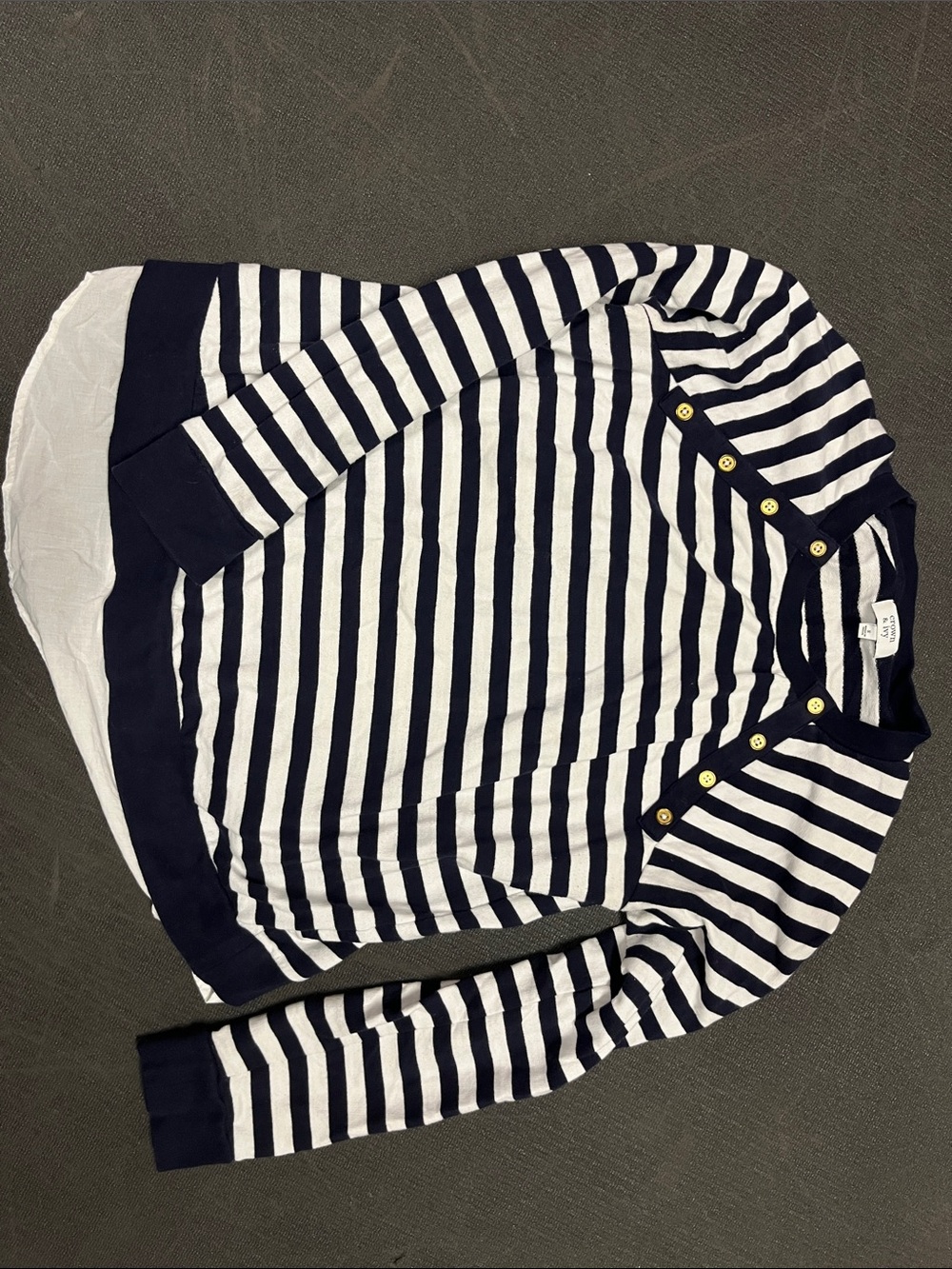crown & ivy Navy and White Striped Button-Accent Knit Top